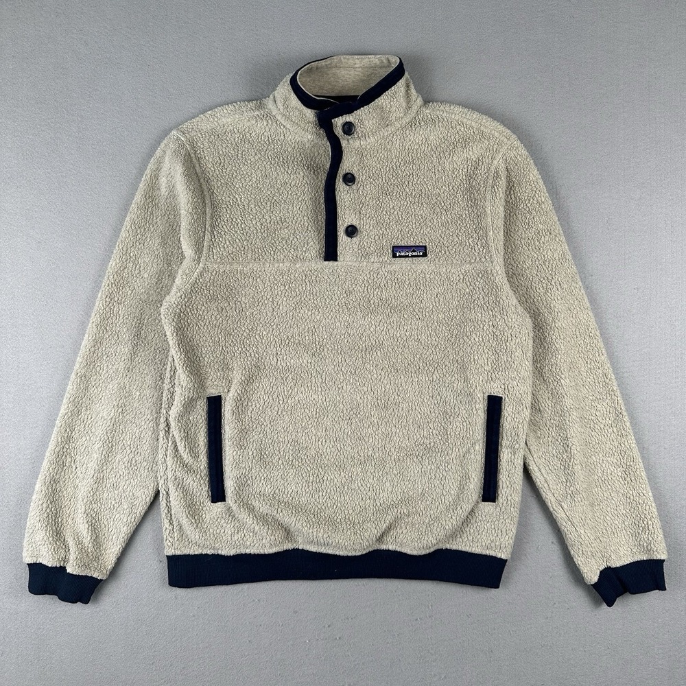 Patagonia Shearling Button Pullover Fleece Men's Medium Beige Outdoor Hiking